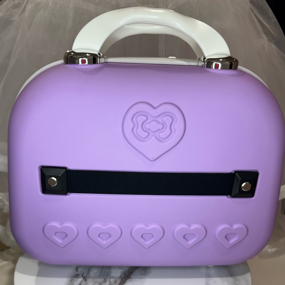 Purple Hello Kitty Train Case Carry-On Cosmetic Toiletry Bag with Suitcase Strap - Picture 2 of 7